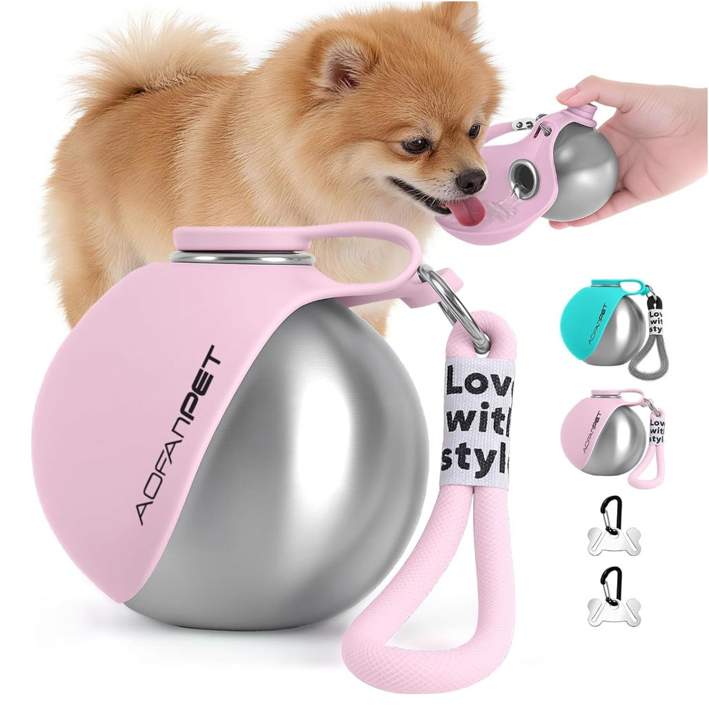 Portable Dog Water Bottle with Stainless Steel Bowl – Outdoor Travel Pet Drinking Dispenser for Puppies & Small Dogs - furrynote