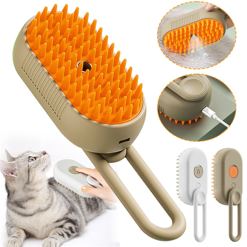 3-in-1 Electric Steam Pet Grooming Brush – Spray Cat & Dog Hair Removal Comb with