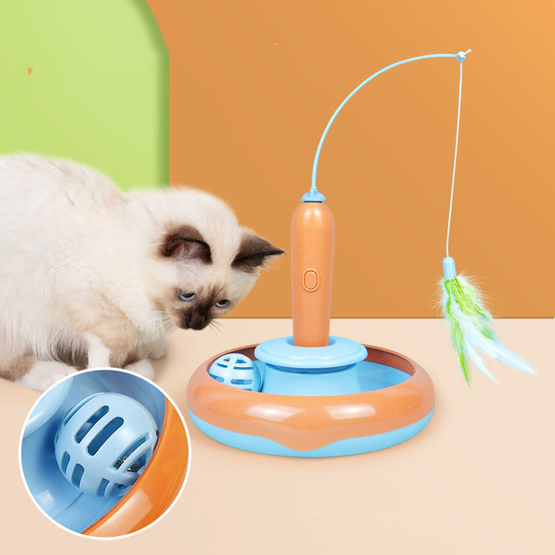2-in-1 Interactive Cat Turntable Toy with Feather – Self-Play Spinning Pet Toy for Indoor Cats