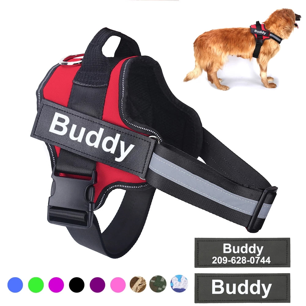 Personalised No Pull Dog Harness – Reflective Breathable Adjustable Pet Harness Vest with Custom Patch